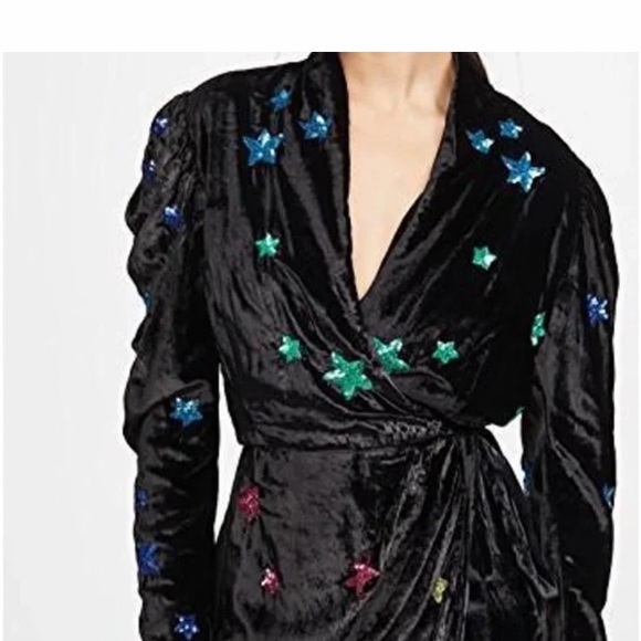 Rococo Sand Mini Dress in Black Velvet Embellished Rainbow Sequin Stars Size XL - Picture 4 of 11